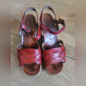 Famolare Hi-There Vintage Wedge Sandals , Red Leather,  Size‎ 7